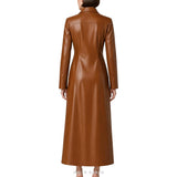 Women's Cognac Leather Button-Front Maxi Shirt Dress – view 3