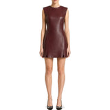 Women's Burgundy Leather Sleeveless Skater Mini Dress – view 2
