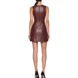 Women's Burgundy Leather Sleeveless Skater Mini Dress – view 3