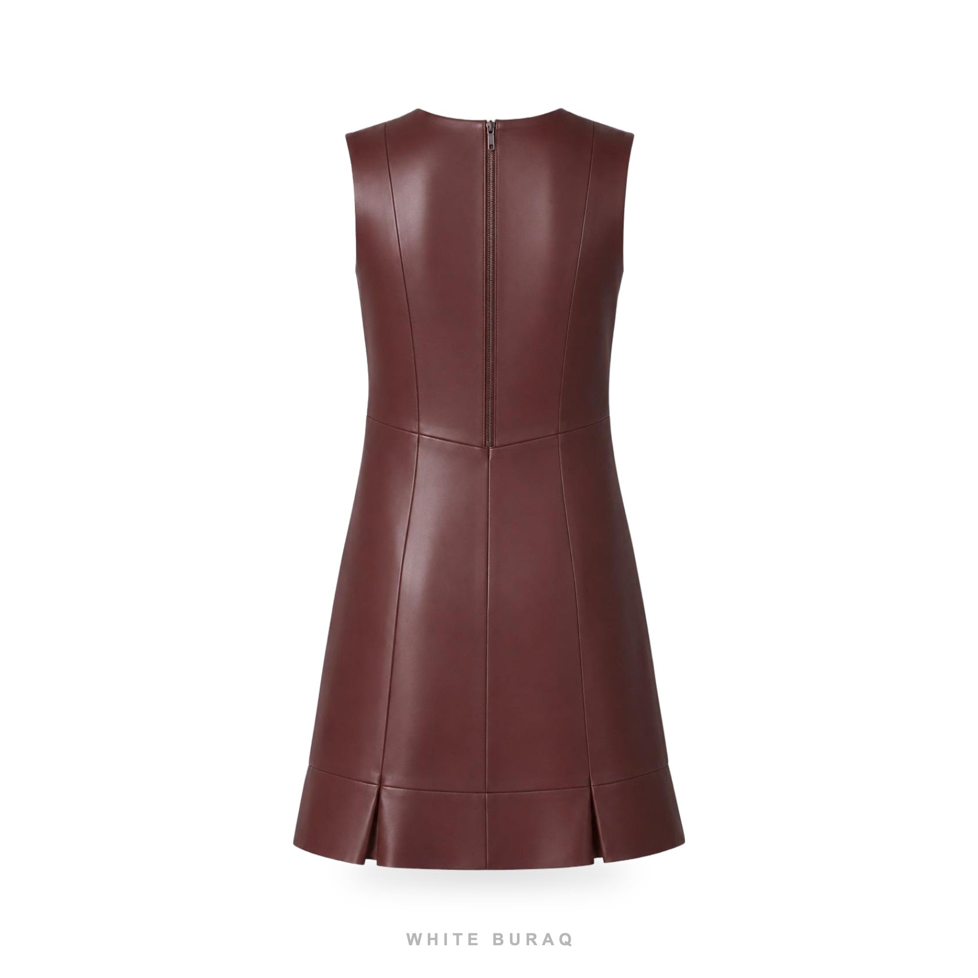 Women's Burgundy Leather Sleeveless Skater Mini Dress – view 4