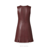 Women's Burgundy Leather Sleeveless Skater Mini Dress – view 4