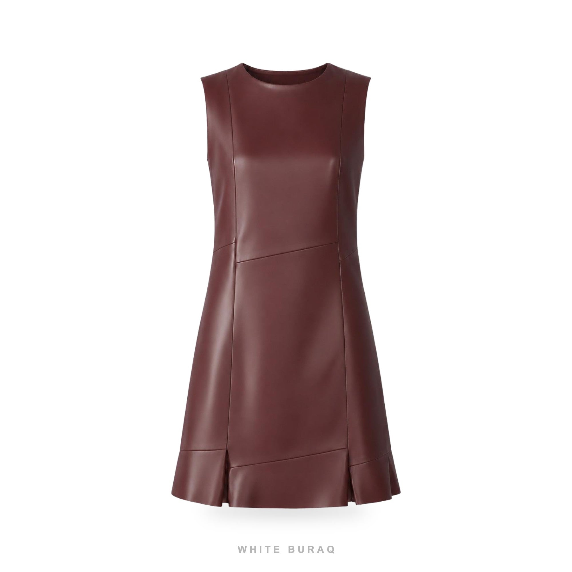 Women's Burgundy Leather Sleeveless Skater Mini Dress – view 6
