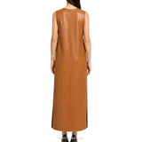 Women's Cognac Leather V-Neck Maxi Tank Dress – view 3