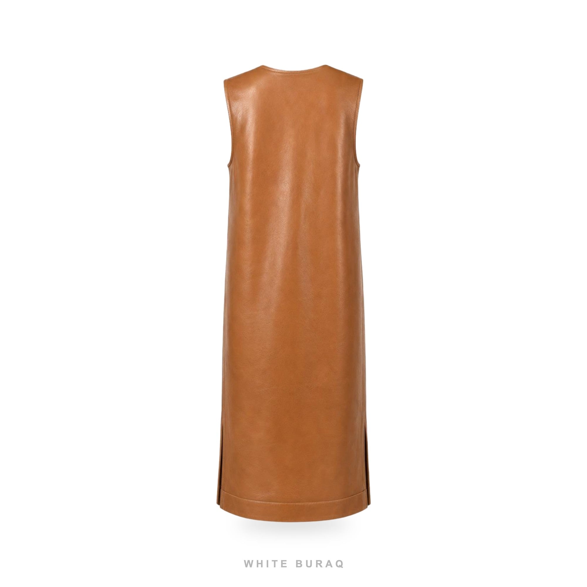 Women's Cognac Leather V-Neck Maxi Tank Dress – view 6