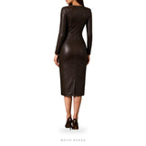 Women's Dark Brown Leather Long-Sleeve Pencil Dress – view 5
