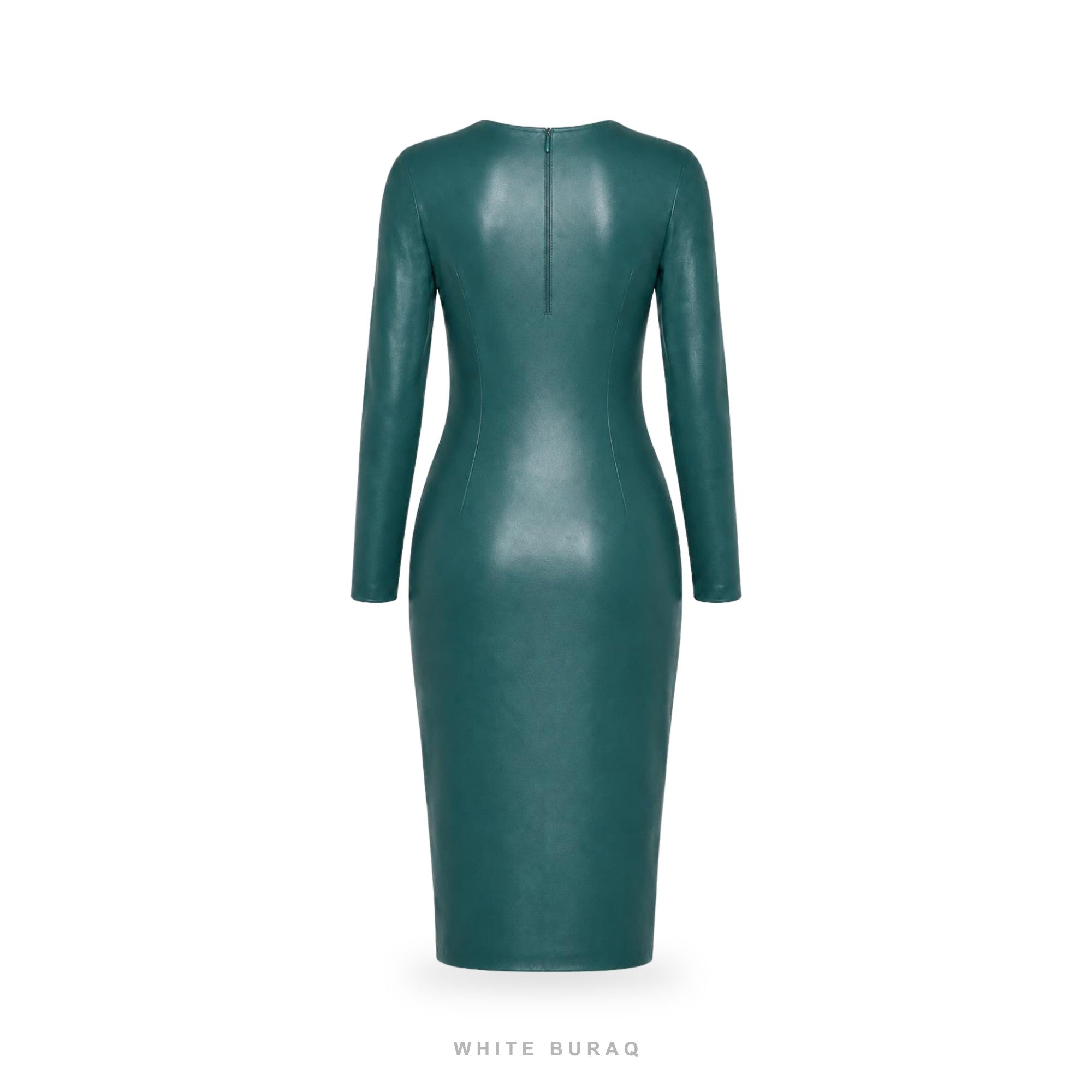 Women's Deep Teal Leather Long-Sleeve Pencil Dress – view 3