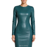 Women's Deep Teal Leather Long-Sleeve Pencil Dress – view 4