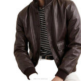 Men's Dark Brown Sheepskin High-Neck Bomber Jacket – view 4