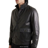 Men's Black Sheepskin High-Neck Bomber Jacket – view 4