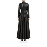 Women's Black Leather Choker-Neck A-Line Maxi Dress – view 3