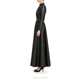 Women's Black Leather Choker-Neck A-Line Maxi Dress – view 4