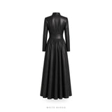 Women's Black Leather Choker-Neck A-Line Maxi Dress – view 5