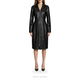 Women's Black Leather Zip-Front Midi Shirt Dress – view 4