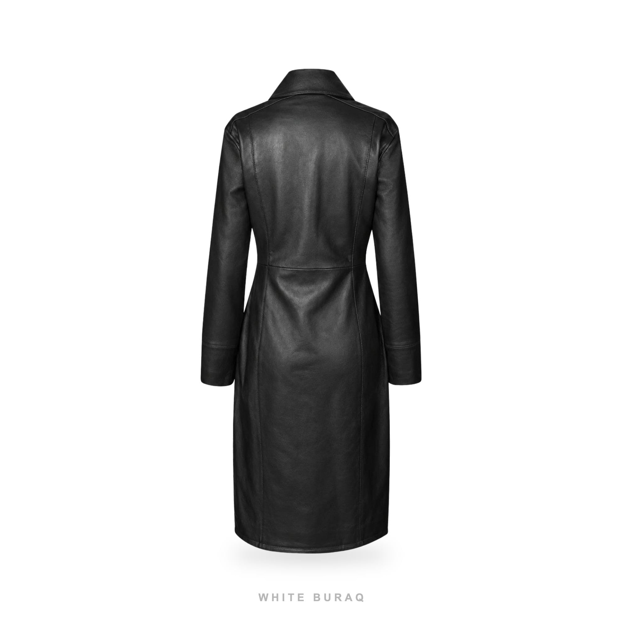 Women's Black Leather Zip-Front Midi Shirt Dress – view 5
