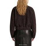 Women's Dark Brown Suede Funnel-Collar Utility Jacket – view 4