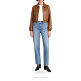Women's Brown Sheepskin Cropped Zip Jacket – view 3