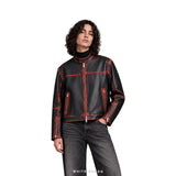 Black & Red Waxed Cowhide Cafe Racer Jacket