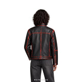Black & Red Waxed Cowhide Cafe Racer Jacket – view 3