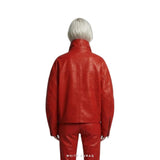 Women's Red Sheepskin Collared Moto Jacket – view 3