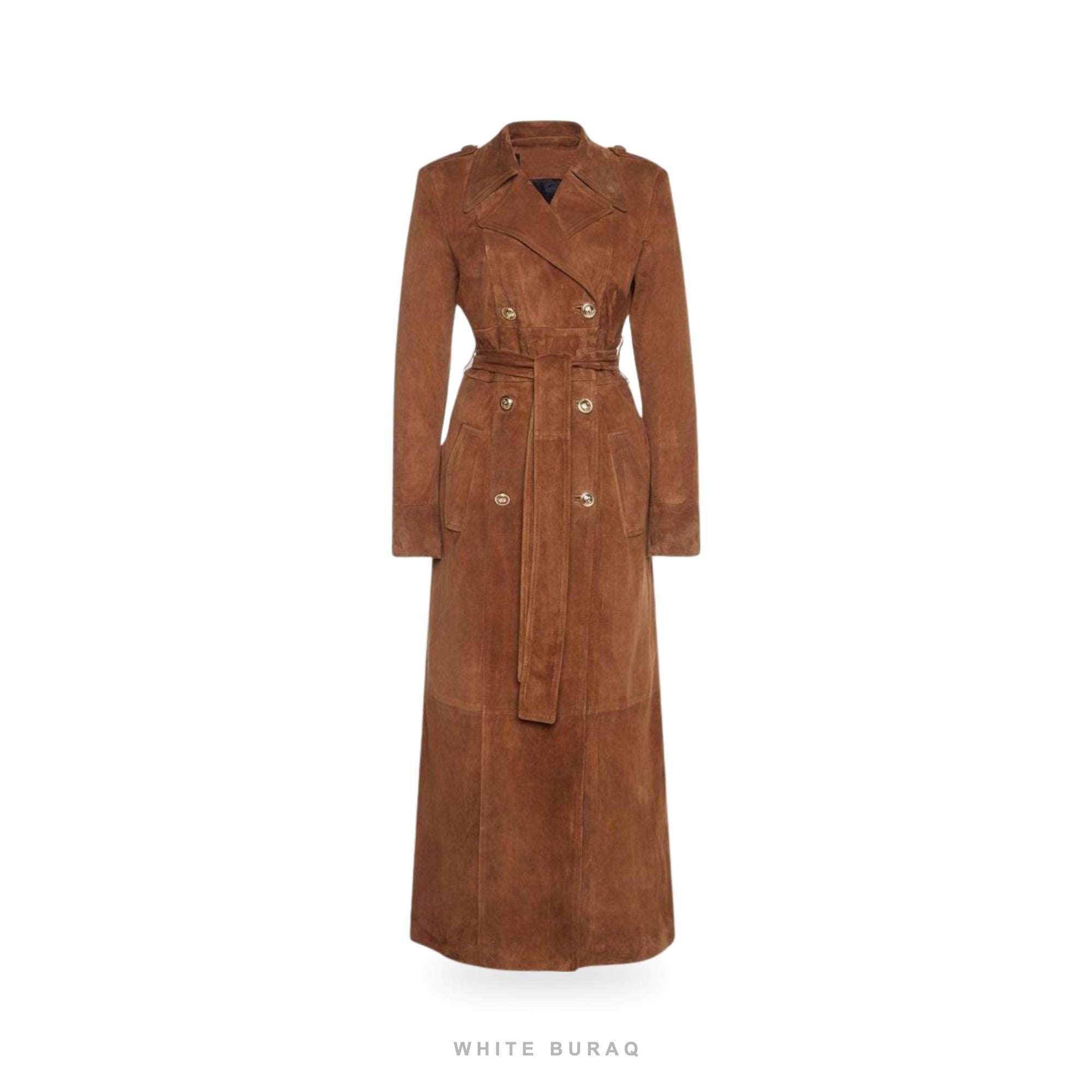 Women's Brown Suede Double-Breasted Trench Coat