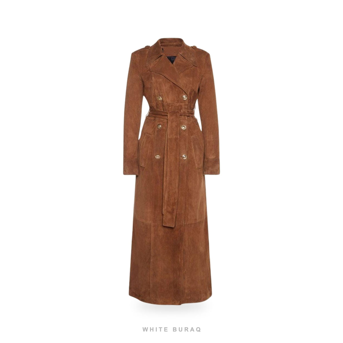 Women's Brown Suede Double-Breasted Trench Coat