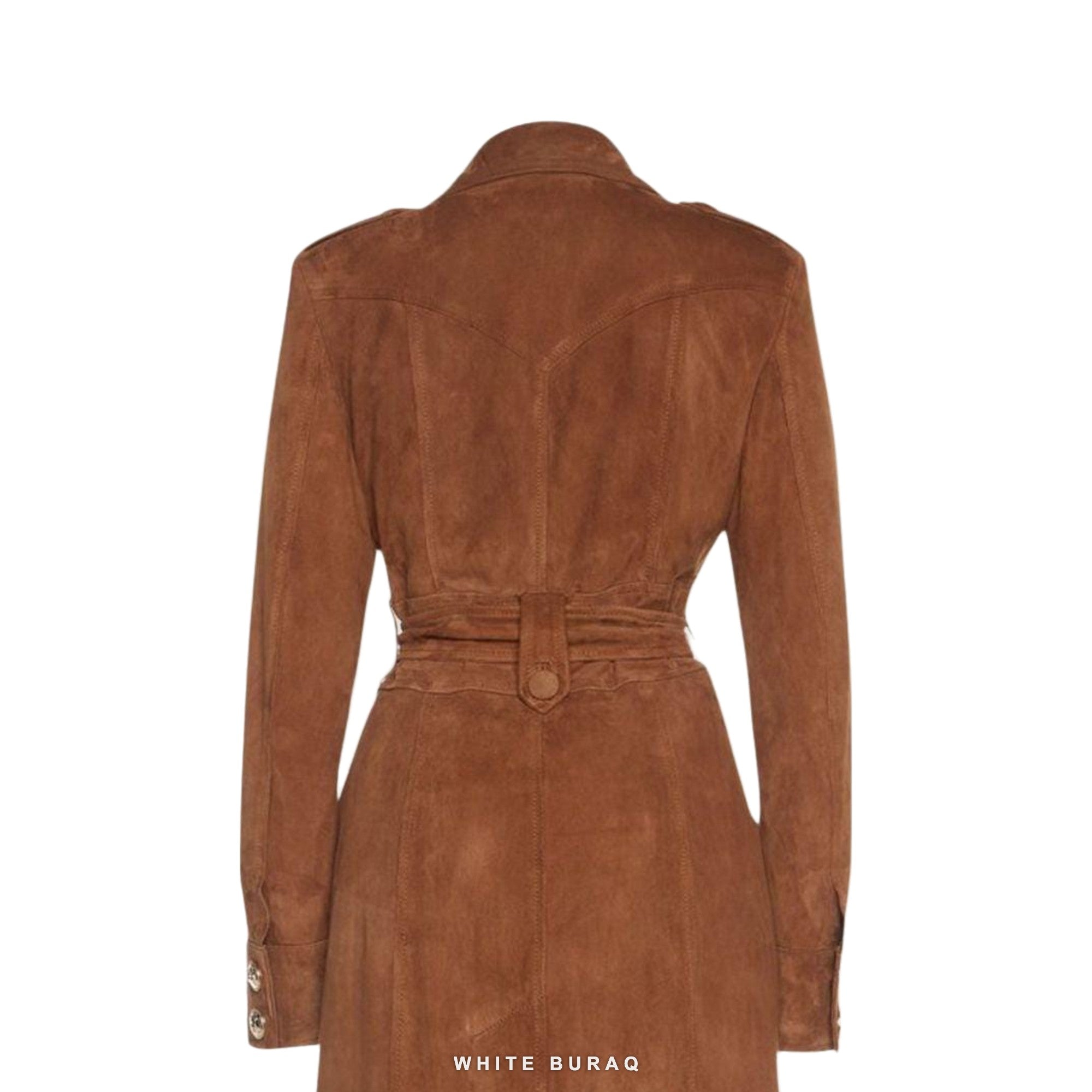 Women's Brown Suede Double-Breasted Trench Coat – view 3