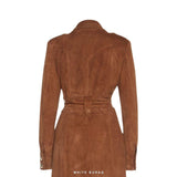 Women's Brown Suede Double-Breasted Trench Coat – view 3