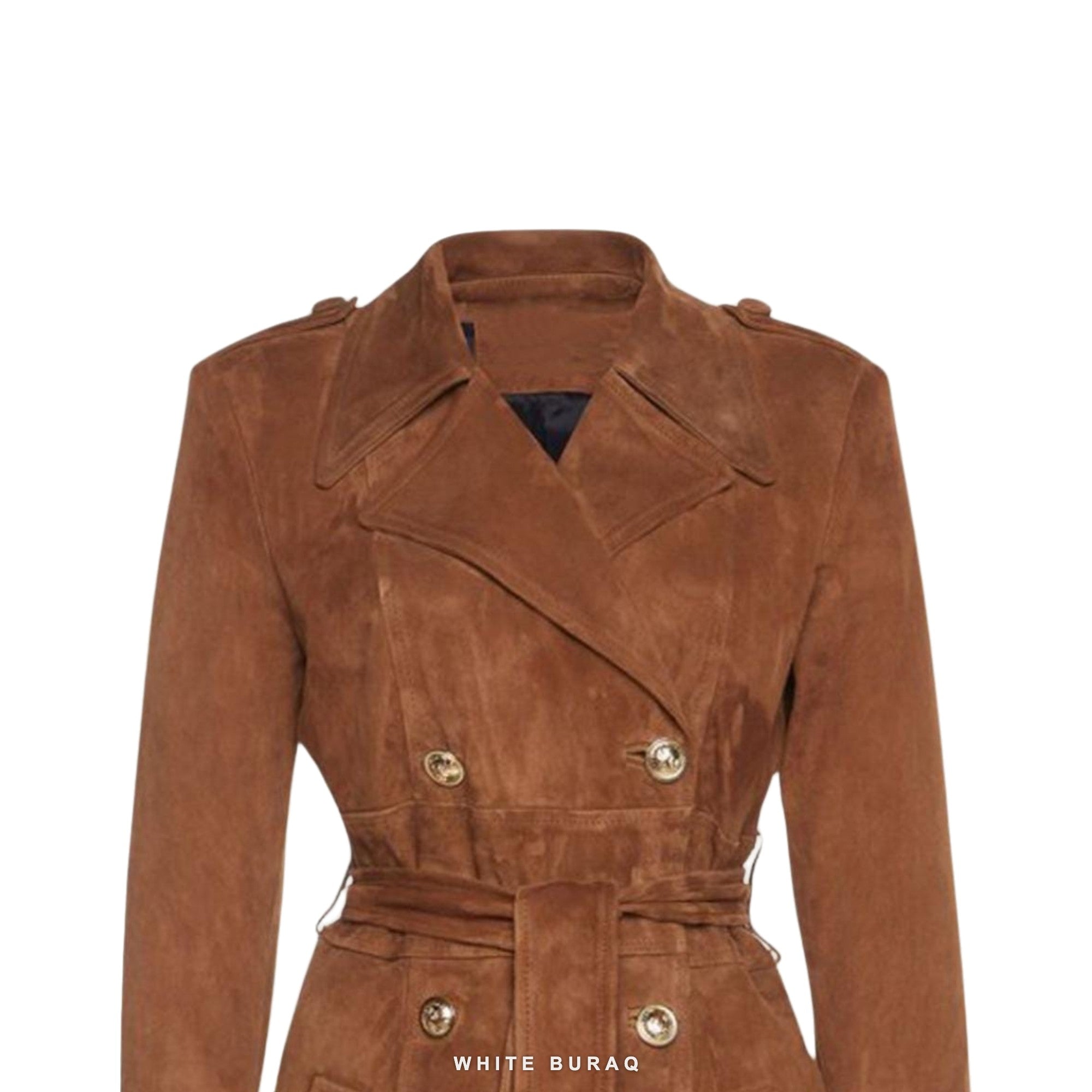 Women's Brown Suede Double-Breasted Trench Coat – view 4