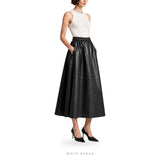 Women's Black Leather Elastic-Waist A-Line Maxi Skirt – view 2