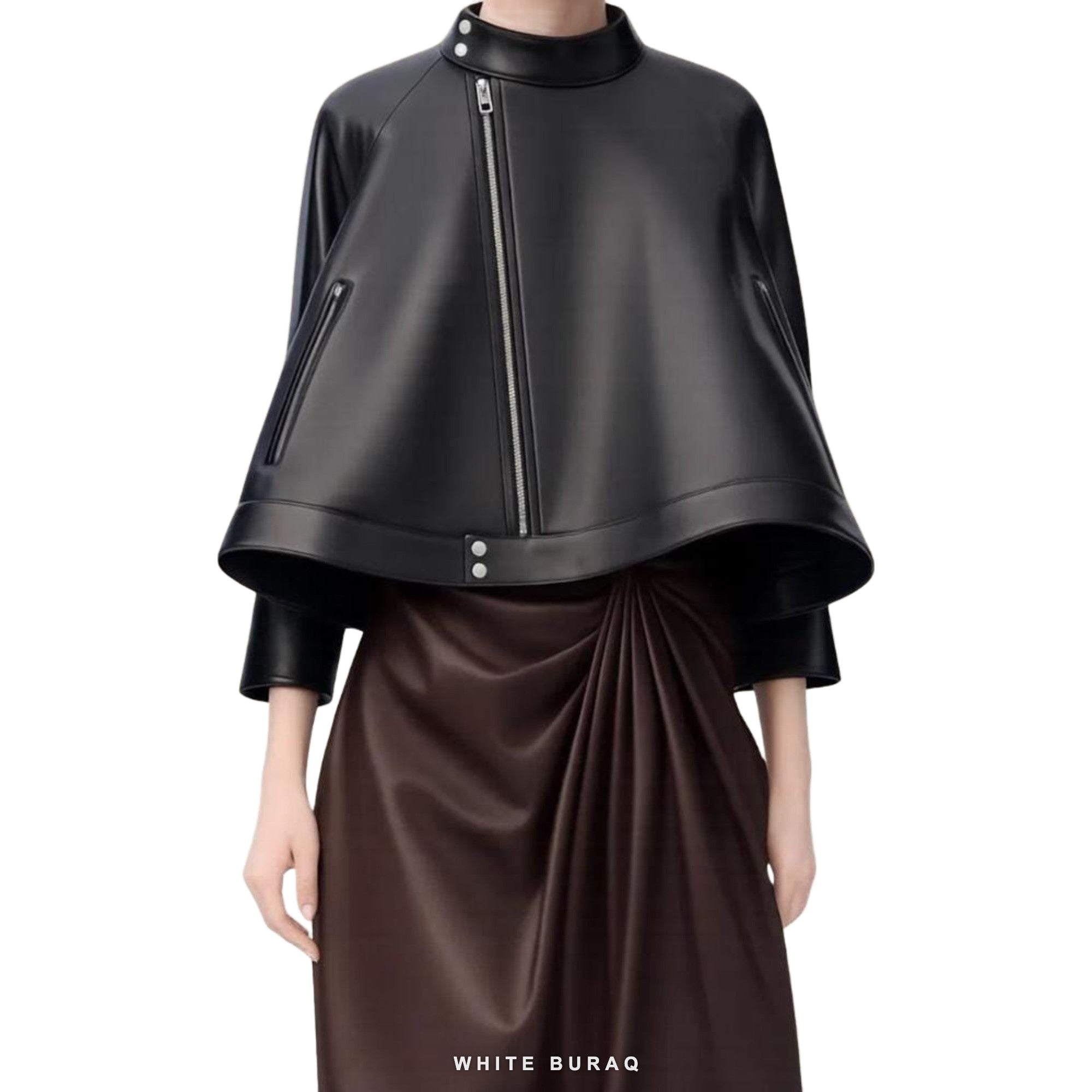 Women's Black Sheepskin Cropped Capelet Jacket