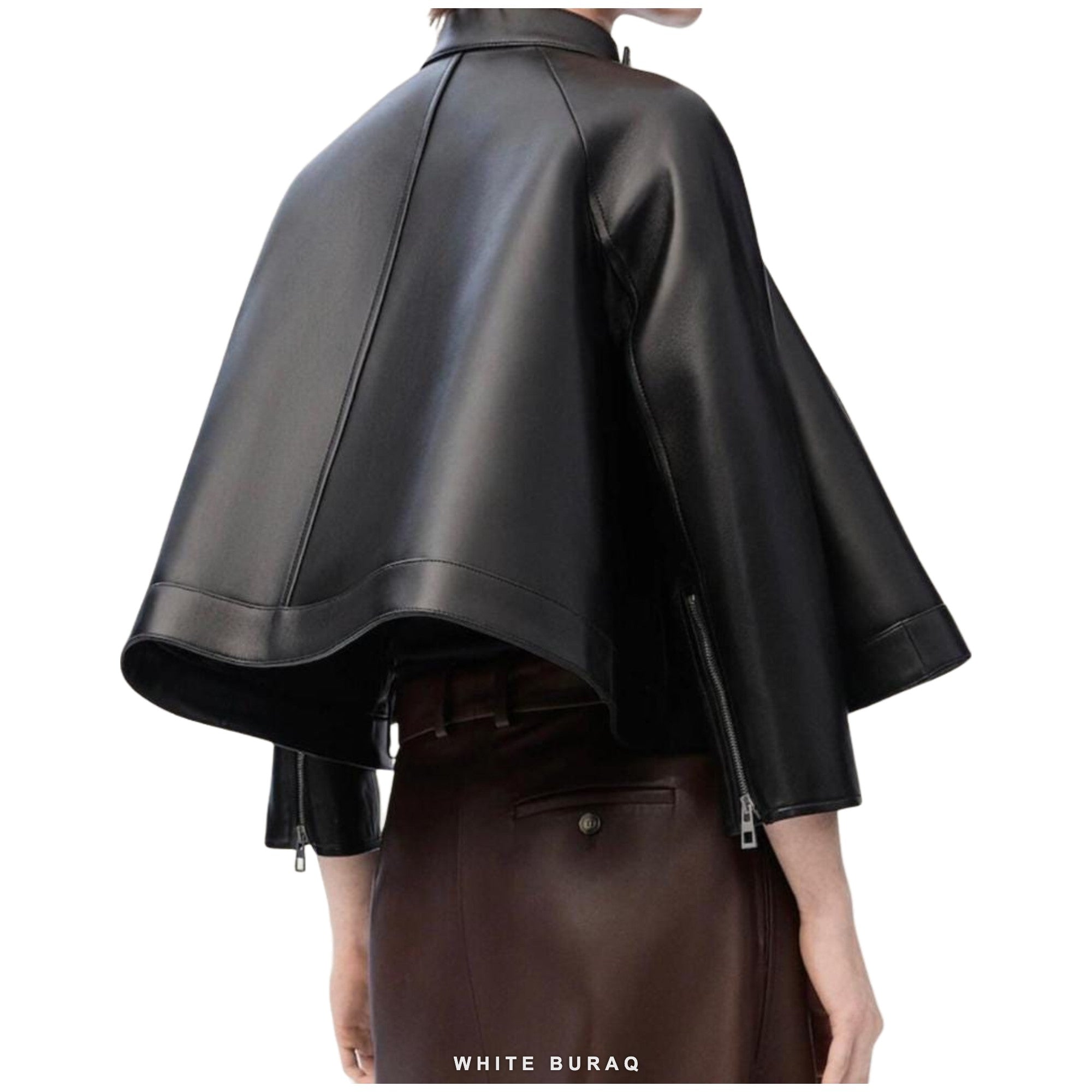 Women's Black Sheepskin Cropped Capelet Jacket – view 2