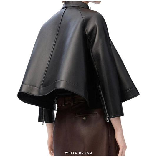 Women's Black Sheepskin Cropped Capelet Jacket – view 2