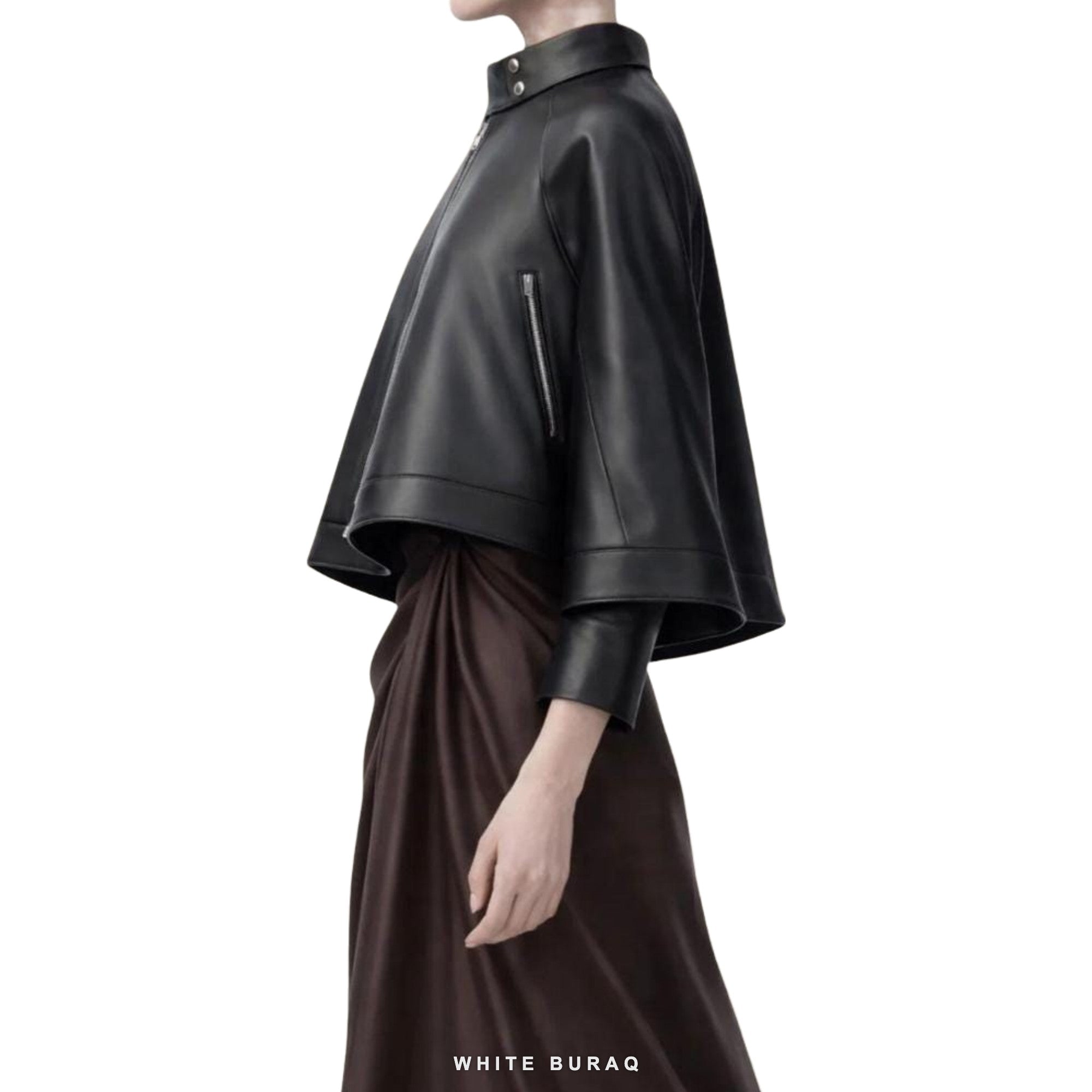 Women's Black Sheepskin Cropped Capelet Jacket – view 3
