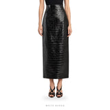 Women's Black Croc-Embossed Leather Maxi Pencil Skirt