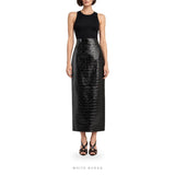 Women's Black Croc-Embossed Leather Maxi Pencil Skirt – view 2