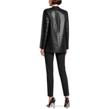 Women's Black Croc-Embossed Longline Collarless Blazer – view 3