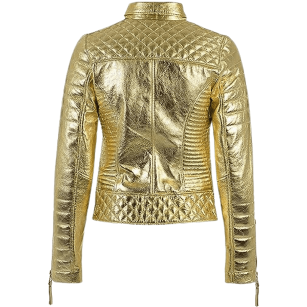 Gold Leather Jacket Women - Image 2