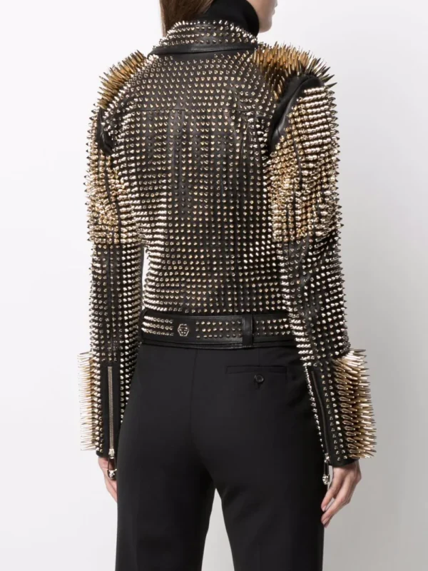 Long Studs Leather Jacket, Rock style - Image 2