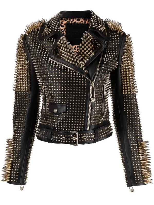 Long Studs Leather Jacket, Rock style - Image 4