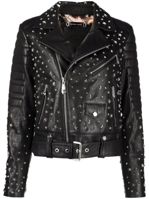 Star studs Ladies Leather Jacket - Image 5