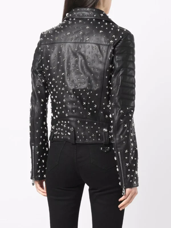 Star studs Ladies Leather Jacket - Image 2