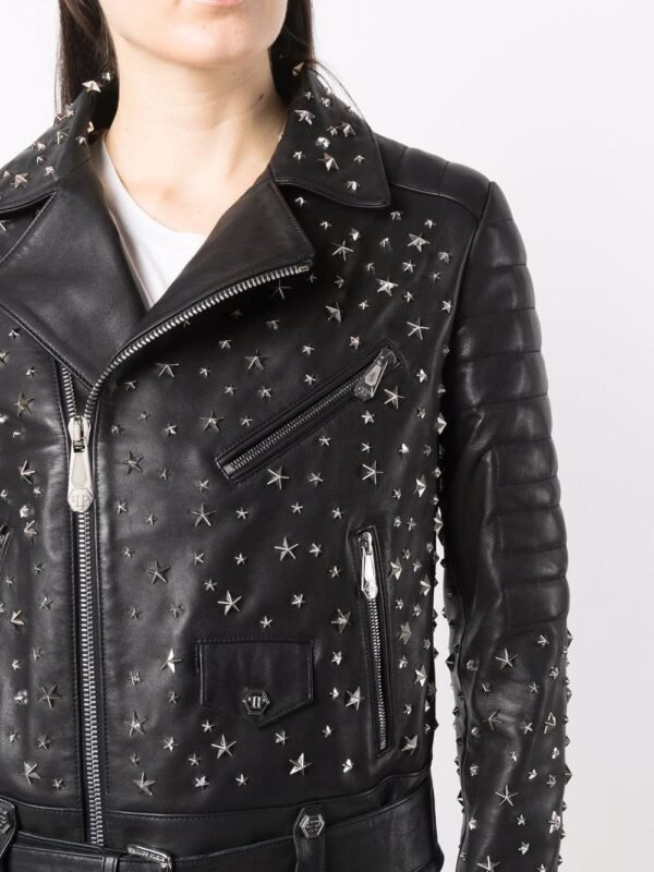 Star studs Ladies Leather Jacket - Image 4