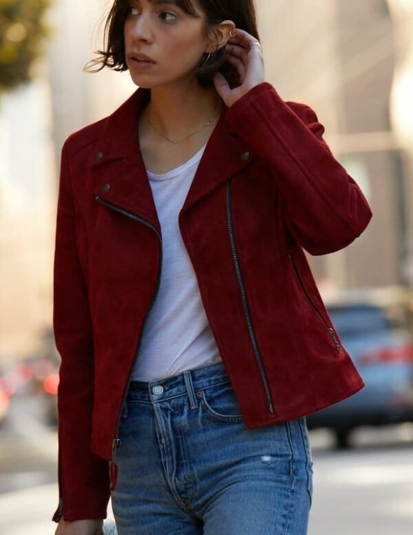 Women's Fitted Suede Motorcycle Jacket - Image 7