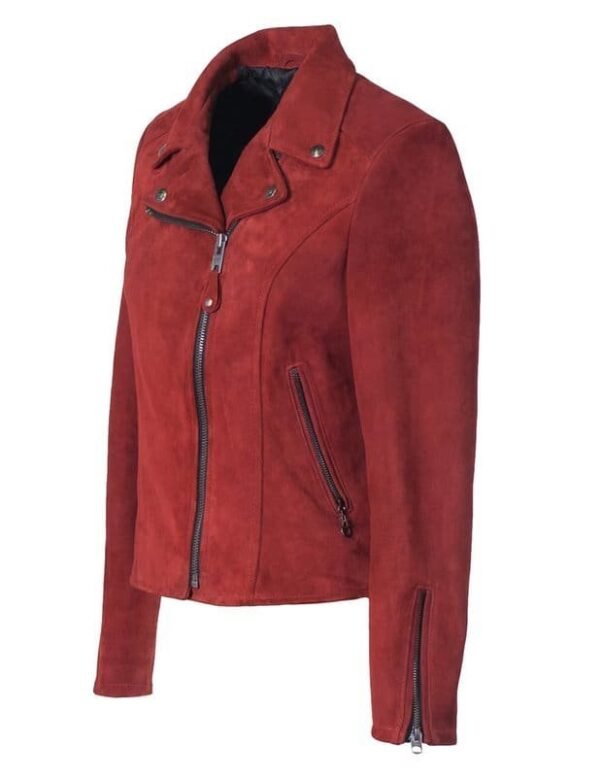 Women's Fitted Suede Motorcycle Jacket - Image 5