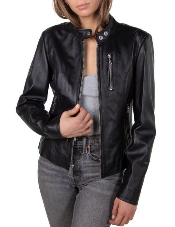 Women's Lambskin Cafe Leather Jacket - Image 3