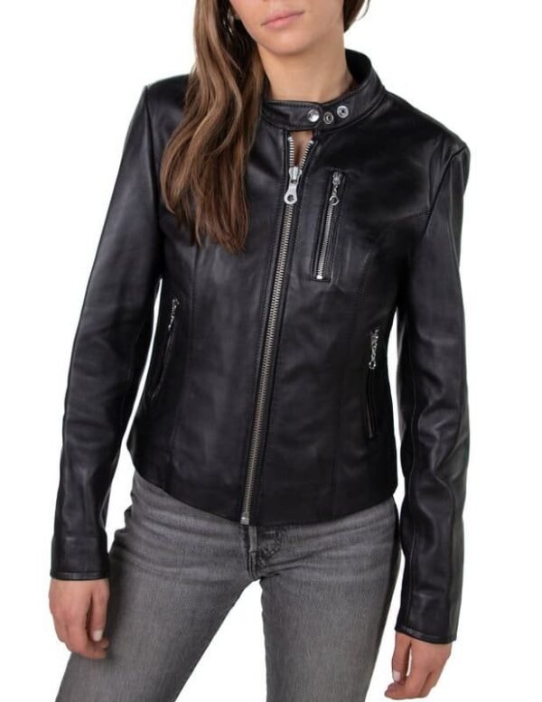 Women's Lambskin Cafe Leather Jacket - Image 4