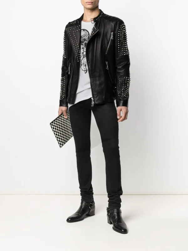 Casual Men’s Stud Leather Jacket - Image 4