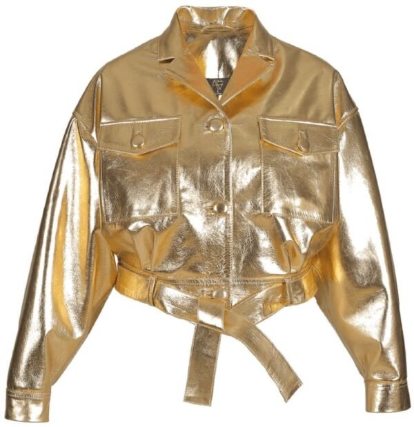 Gold Leather Jacket Women - Image 3