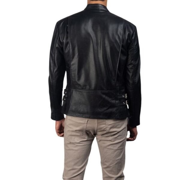 HANK BLACK LEATHER BIKER JACKET - Image 2