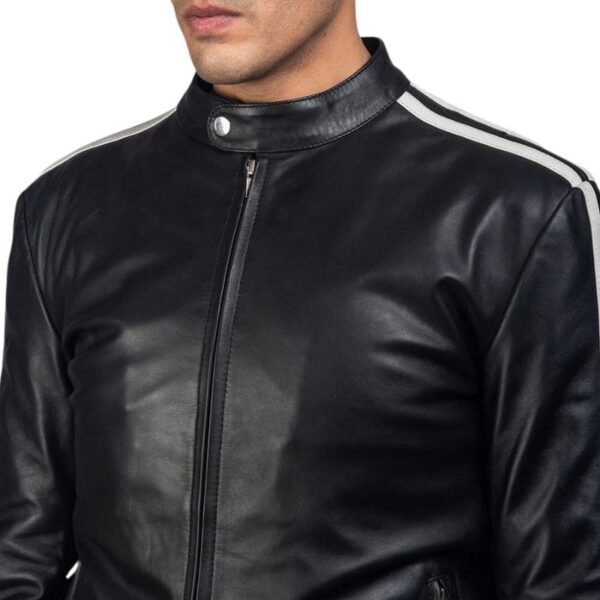 HANK BLACK LEATHER BIKER JACKET - Image 5